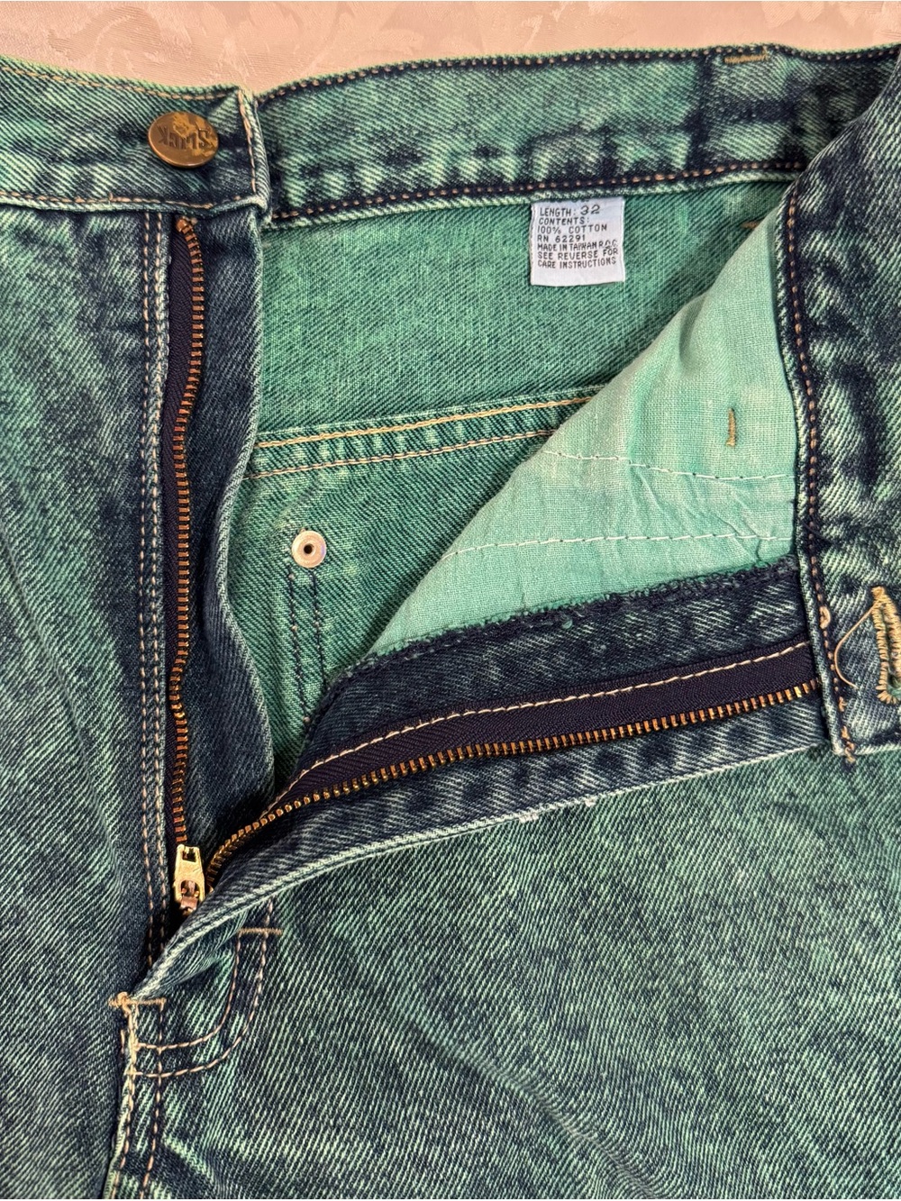Vintage Slick Men's Denim Jeans, Size 32 x 32, Straight-Leg, Acid Wash Teal, Y2K - Picture 9 of 11